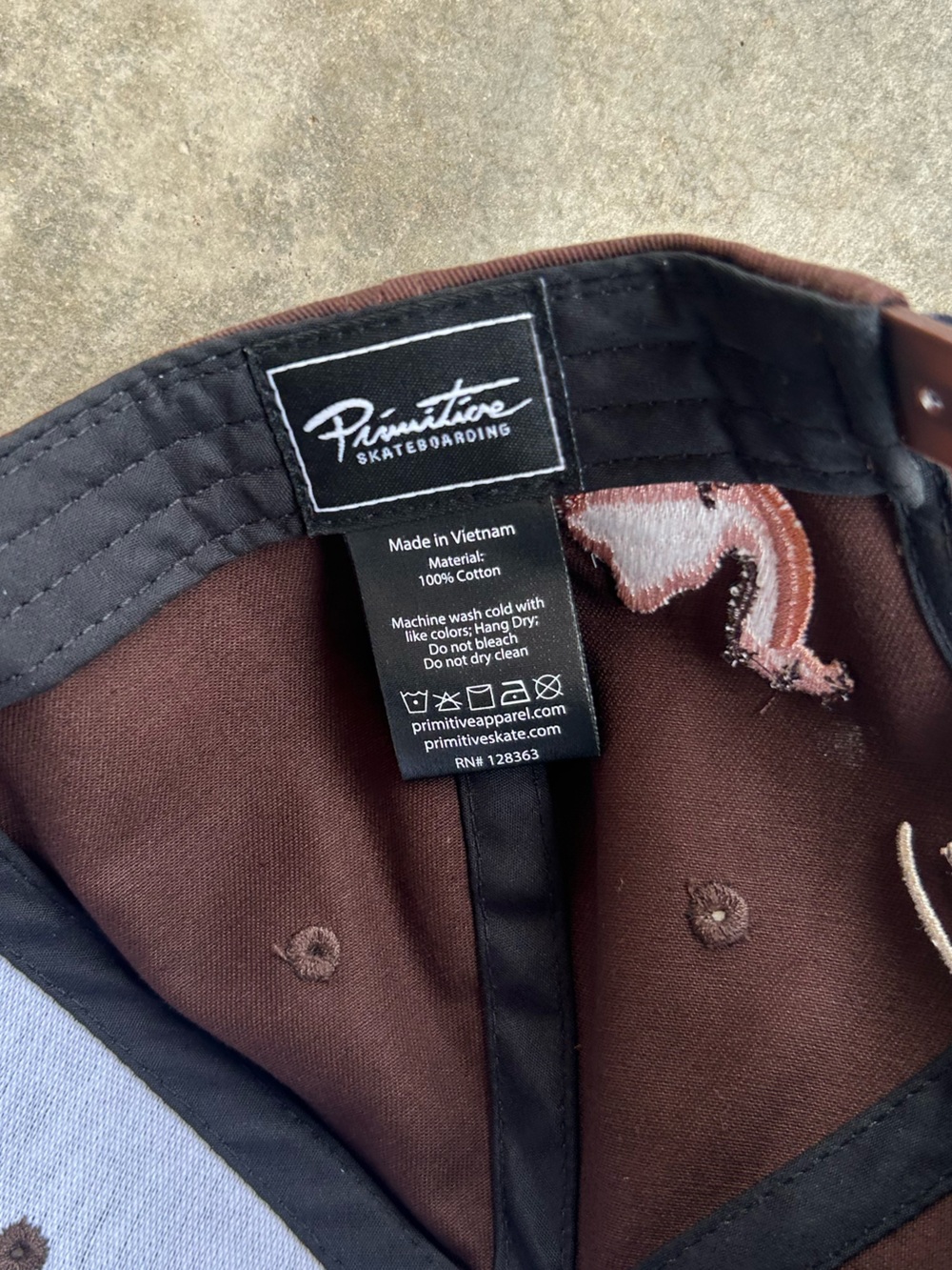Primitive Brown Baseball Cap with Cream Logo and Embroidery - Picture 3 of 5
